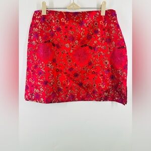 NWOT Boston Proper Oriental Embroidered Mini Skirt Red Purple Gold 10